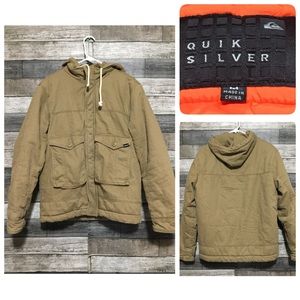 Quiksilver Canvas Hooded Jacket Men’s M Beige Tan Lined Full Zip Utility